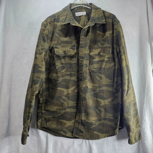Aeropostale Camouflage Jacket Button Up Unisex Medium Green Long Sleeve Cotton - Picture 1 of 10